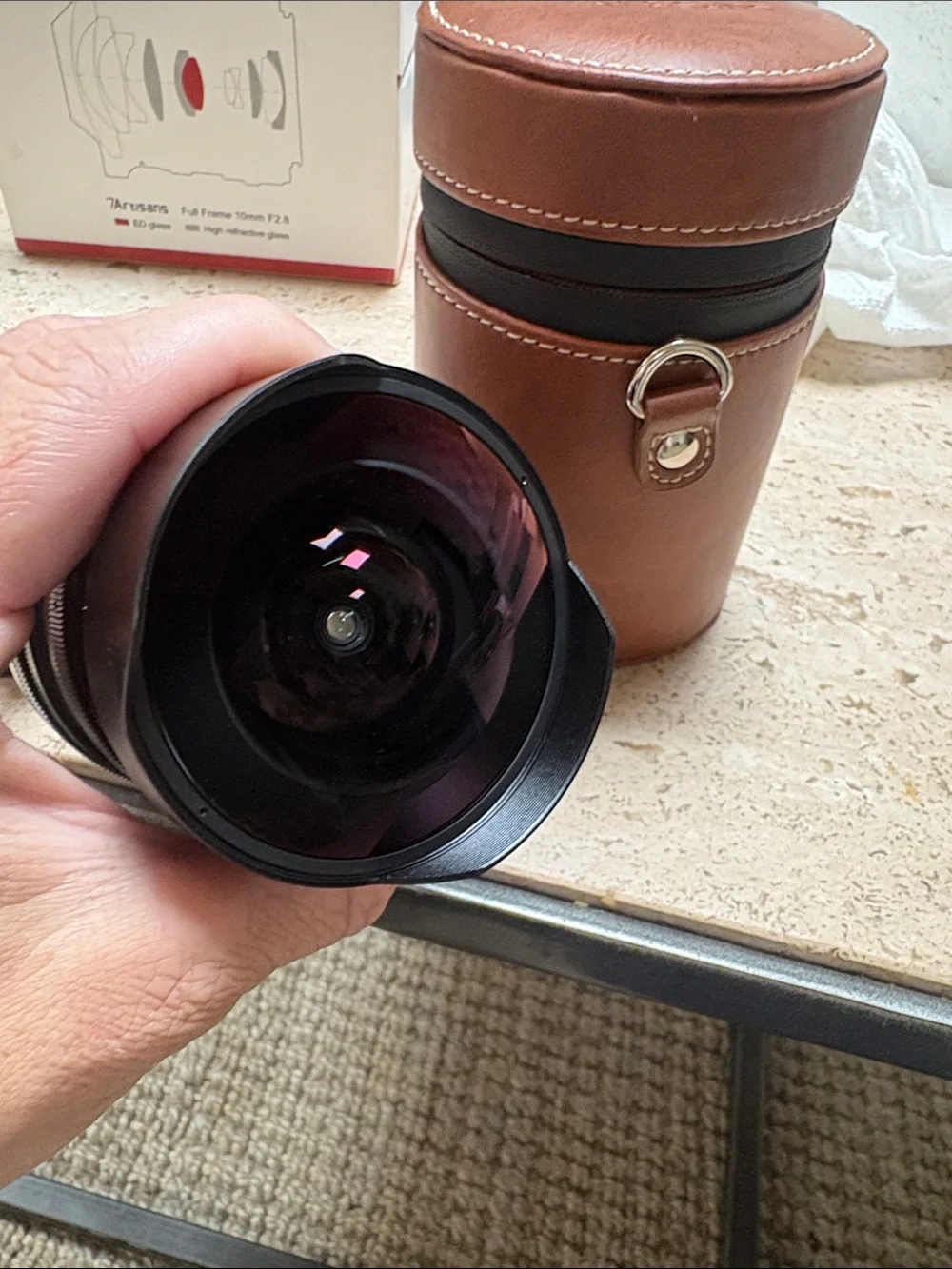 Artisan 10mm F2.8 Wide-Angle Lens with Brown Leather Carry Case
